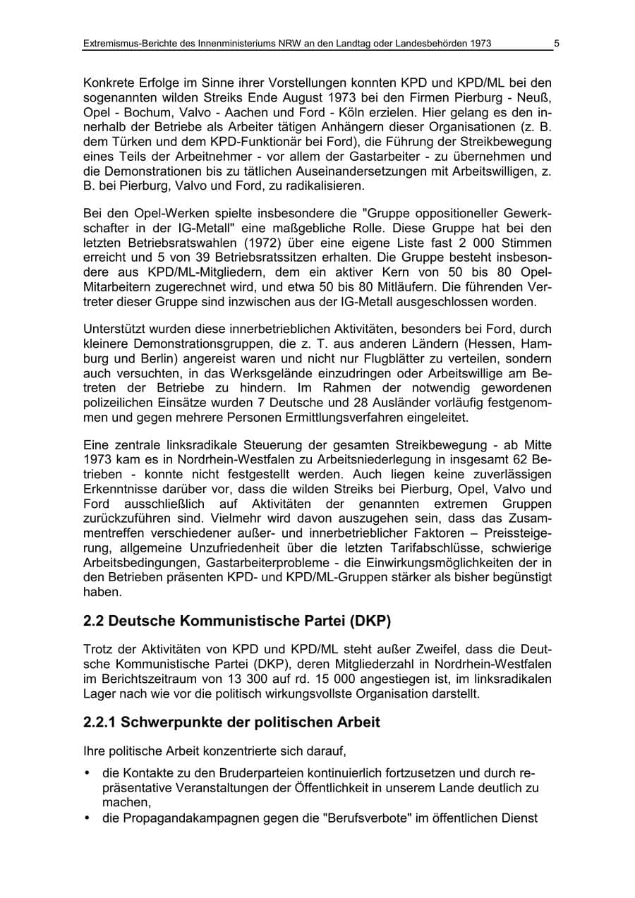 Seite 5 des Verfassungsschutzbericht 1973 Nordrhein-Westfalen