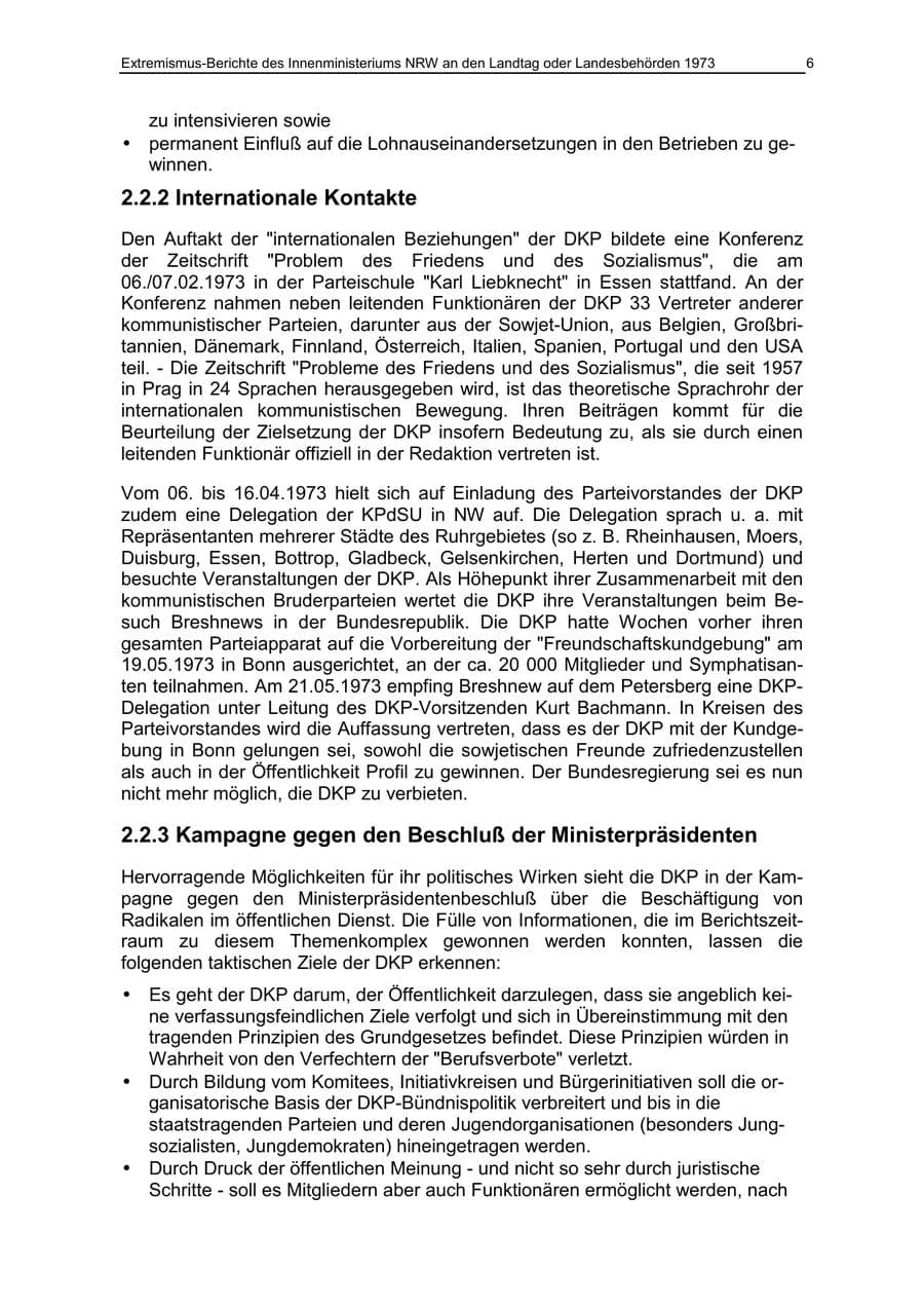 Seite 6 des Verfassungsschutzbericht 1973 Nordrhein-Westfalen
