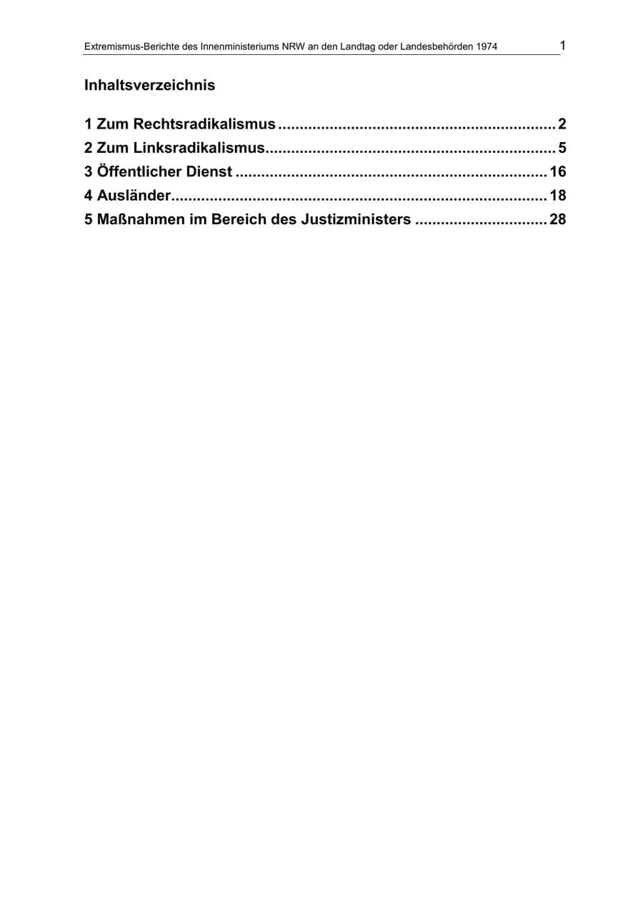 Seite 1 des Verfassungsschutzbericht 1974 Nordrhein-Westfalen