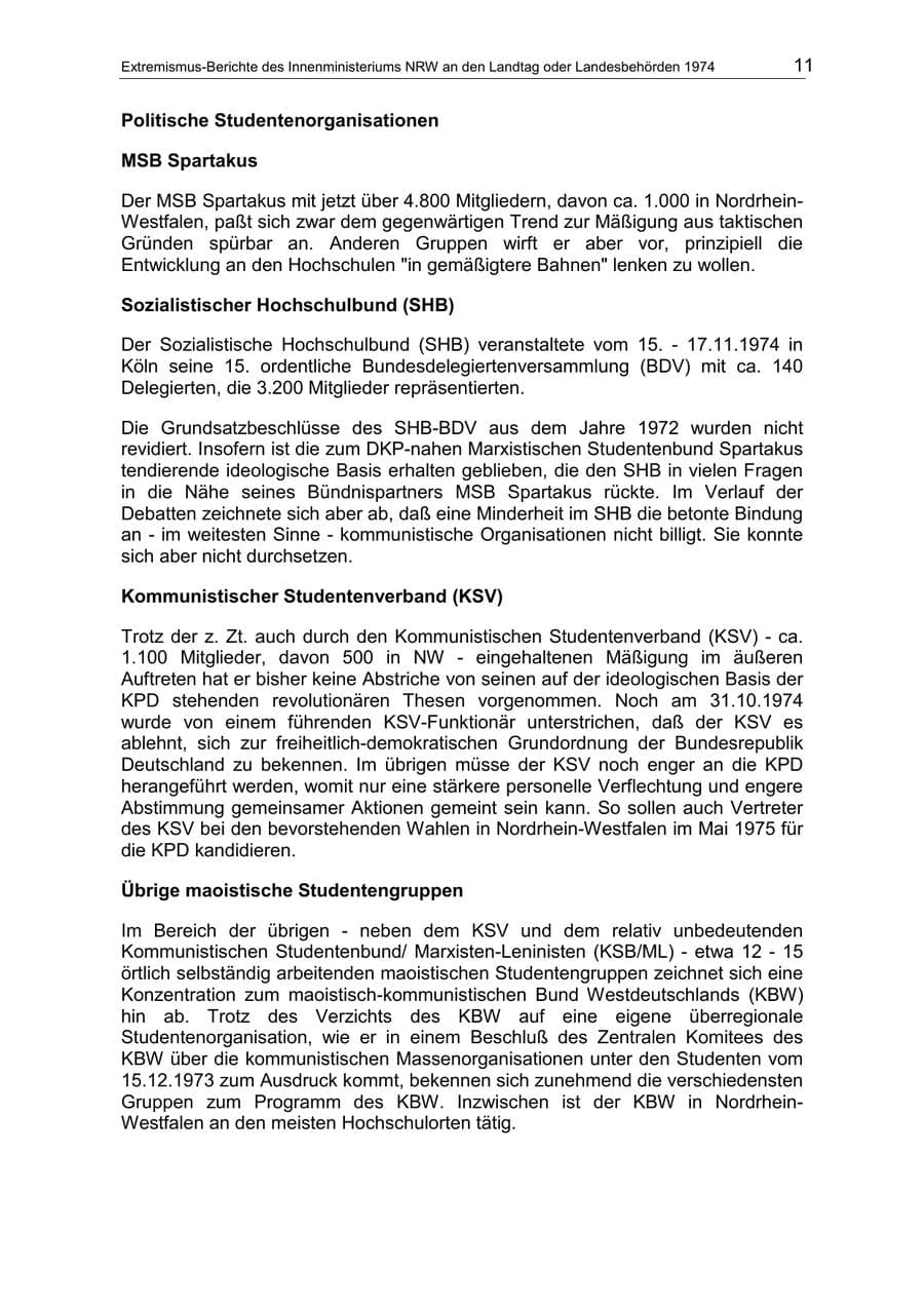Seite 11 des Verfassungsschutzbericht 1974 Nordrhein-Westfalen