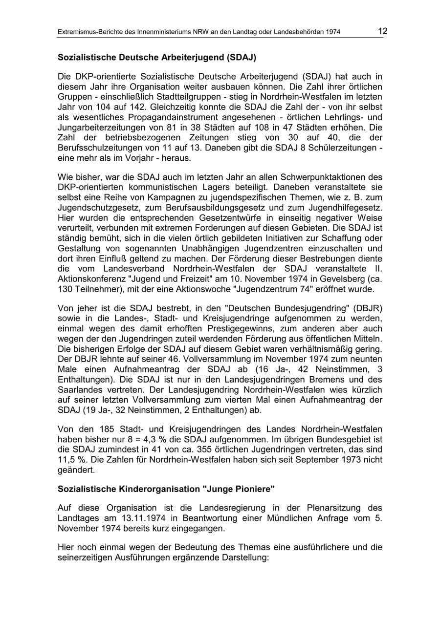 Seite 12 des Verfassungsschutzbericht 1974 Nordrhein-Westfalen