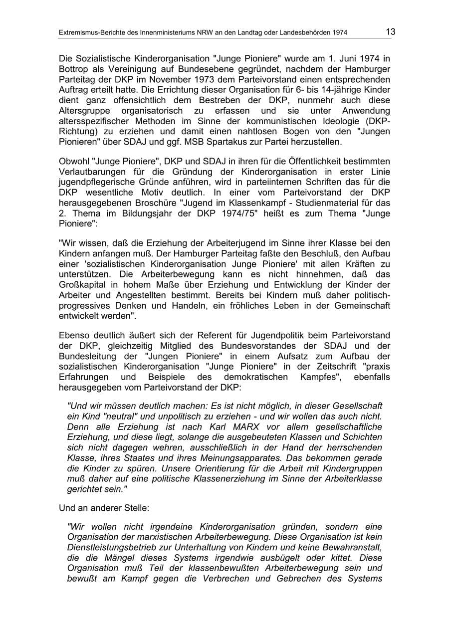 Seite 13 des Verfassungsschutzbericht 1974 Nordrhein-Westfalen