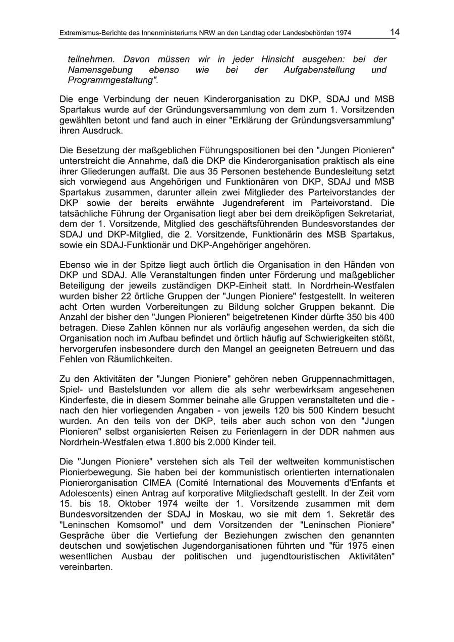 Seite 14 des Verfassungsschutzbericht 1974 Nordrhein-Westfalen