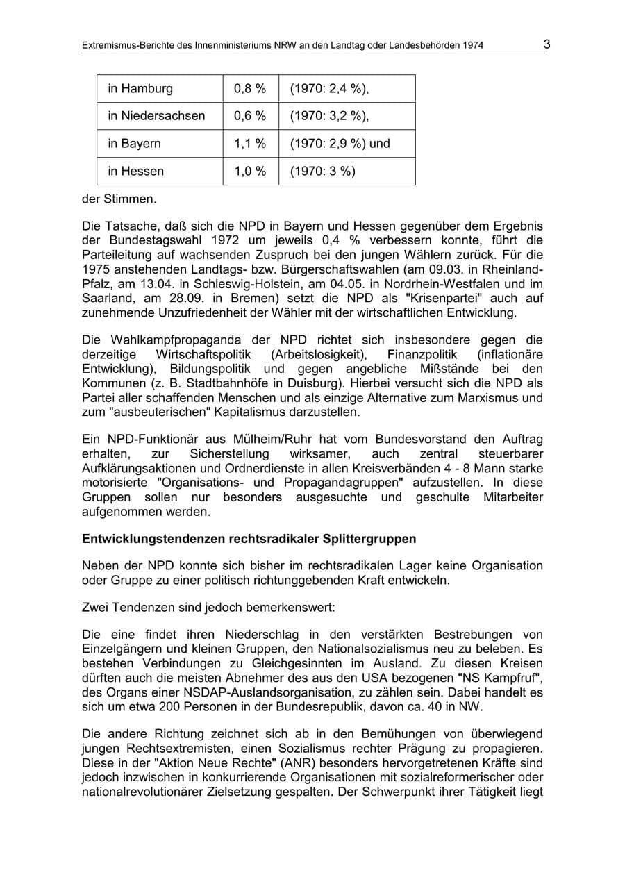 Seite 3 des Verfassungsschutzbericht 1974 Nordrhein-Westfalen