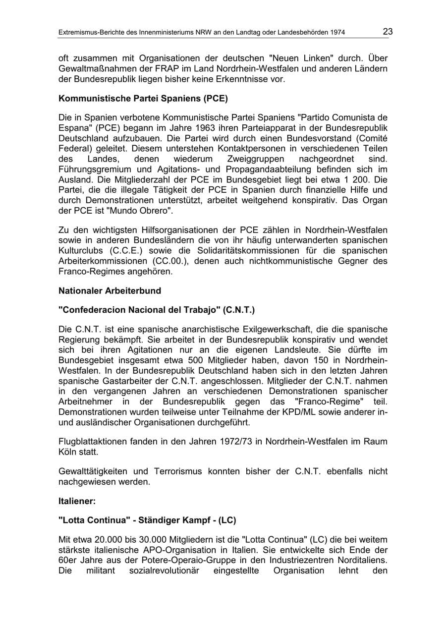 Seite 23 des Verfassungsschutzbericht 1974 Nordrhein-Westfalen