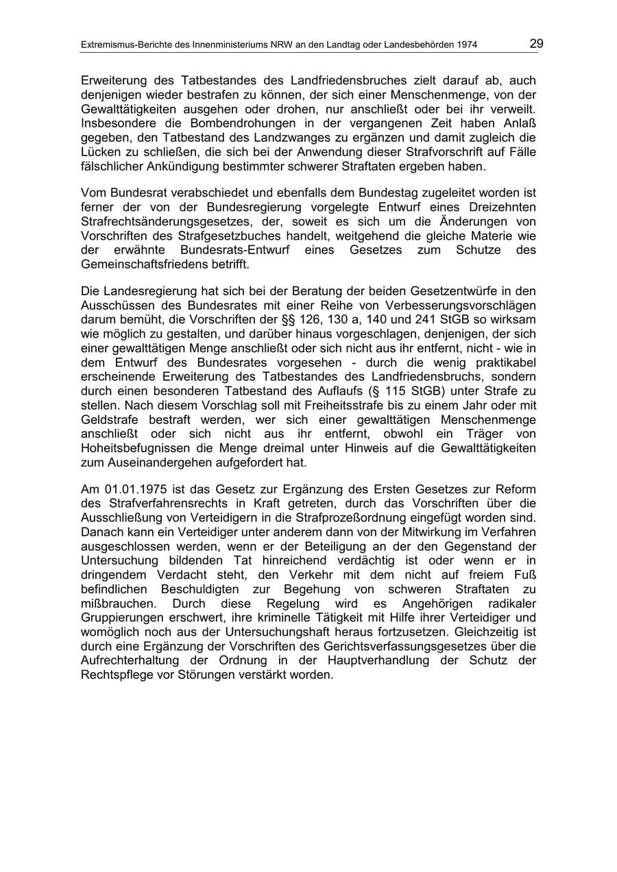 Seite 29 des Verfassungsschutzbericht 1974 Nordrhein-Westfalen