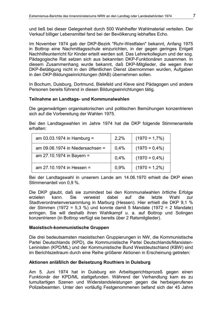 Seite 7 des Verfassungsschutzbericht 1974 Nordrhein-Westfalen