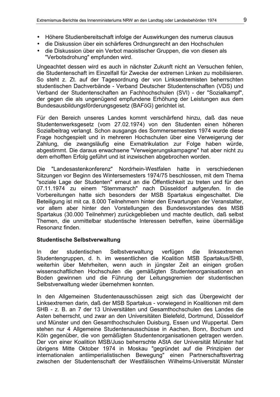 Seite 9 des Verfassungsschutzbericht 1974 Nordrhein-Westfalen
