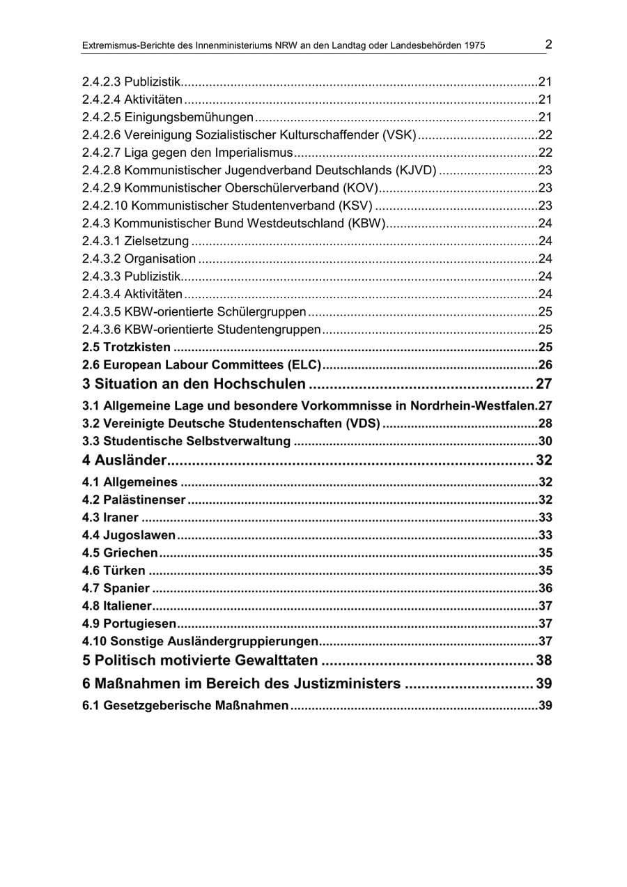 Seite 2 des Verfassungsschutzbericht 1975 Nordrhein-Westfalen