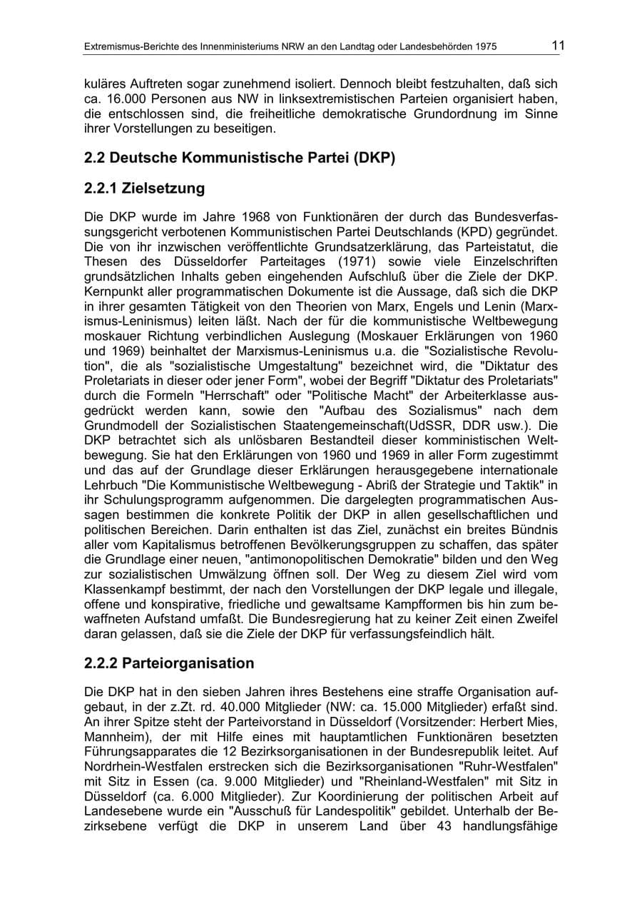 Seite 11 des Verfassungsschutzbericht 1975 Nordrhein-Westfalen