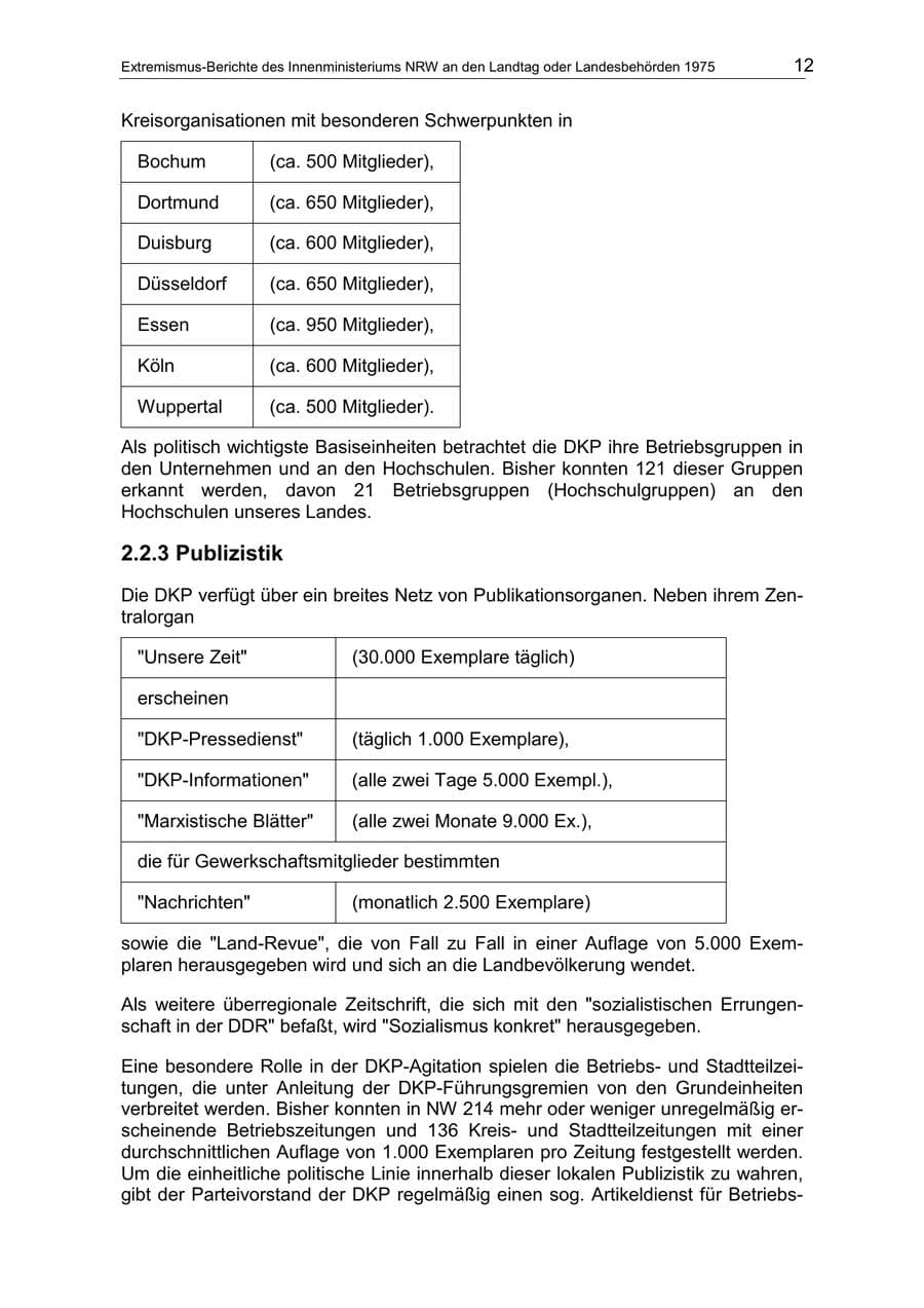 Seite 12 des Verfassungsschutzbericht 1975 Nordrhein-Westfalen