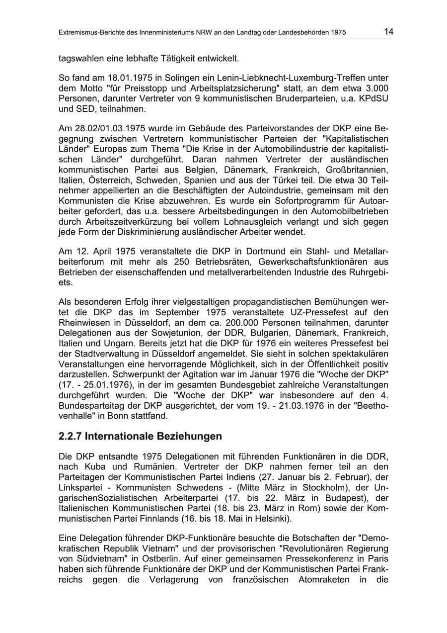 Seite 14 des Verfassungsschutzbericht 1975 Nordrhein-Westfalen