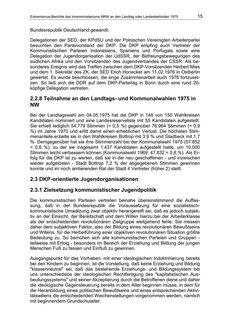 Seite 15 des Verfassungsschutzbericht 1975 Nordrhein-Westfalen