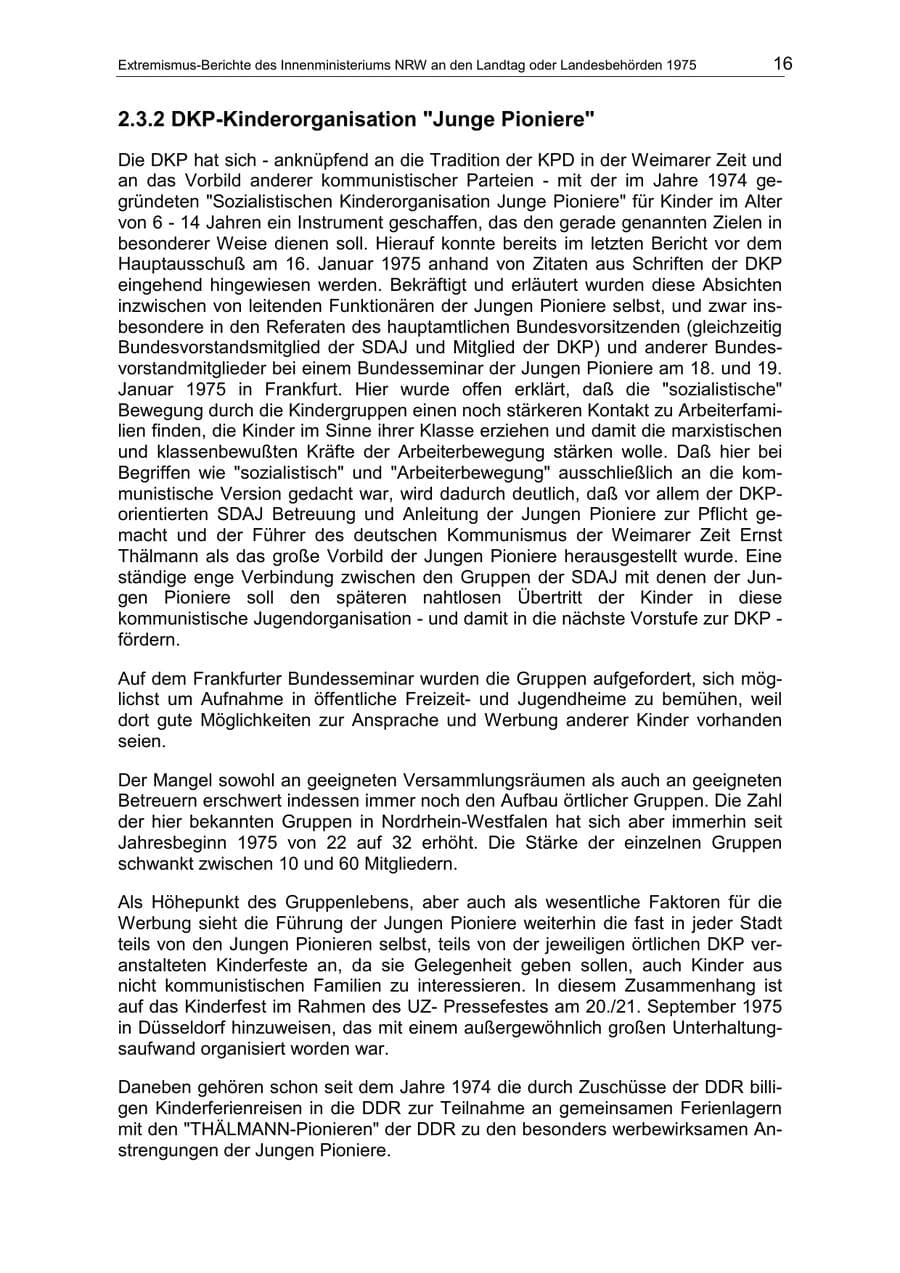 Seite 16 des Verfassungsschutzbericht 1975 Nordrhein-Westfalen