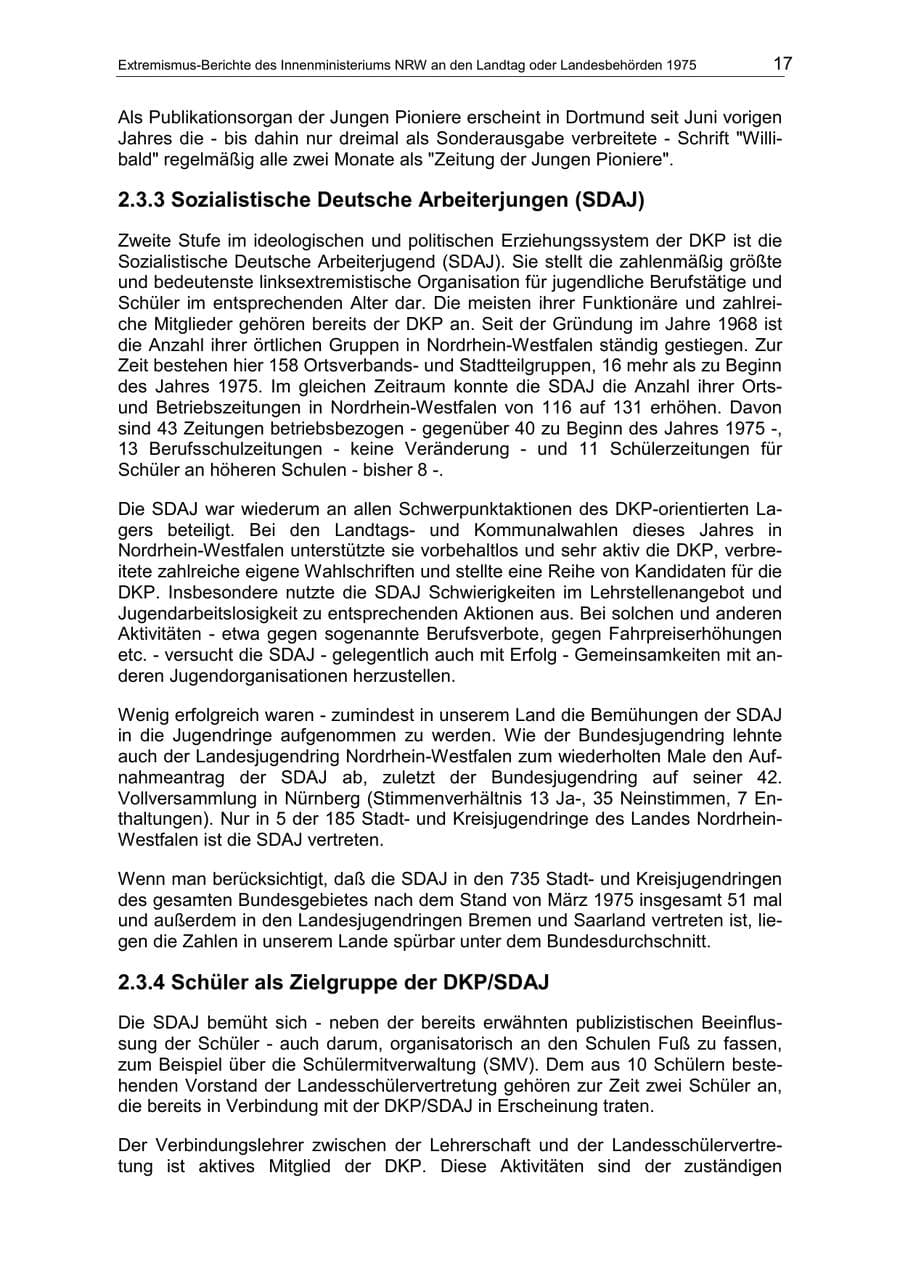 Seite 17 des Verfassungsschutzbericht 1975 Nordrhein-Westfalen