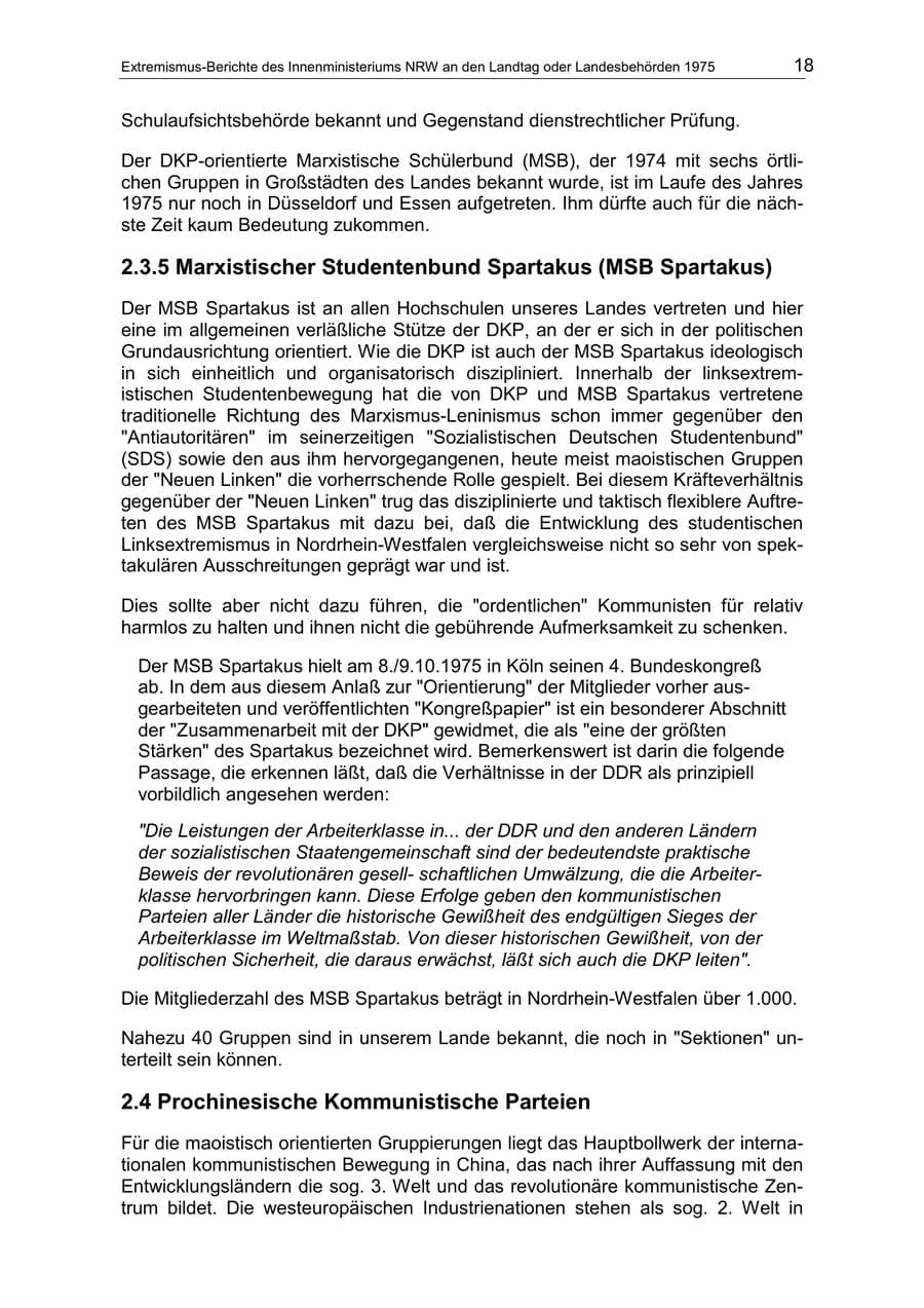Seite 18 des Verfassungsschutzbericht 1975 Nordrhein-Westfalen