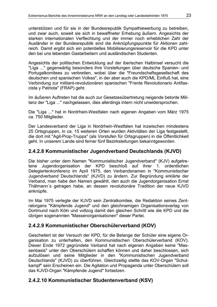 Seite 23 des Verfassungsschutzbericht 1975 Nordrhein-Westfalen