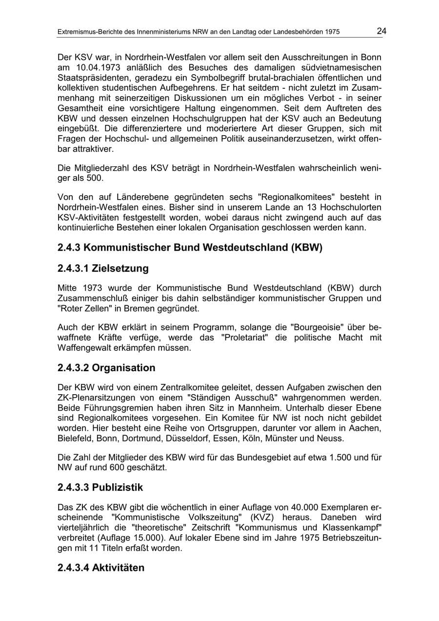 Seite 24 des Verfassungsschutzbericht 1975 Nordrhein-Westfalen