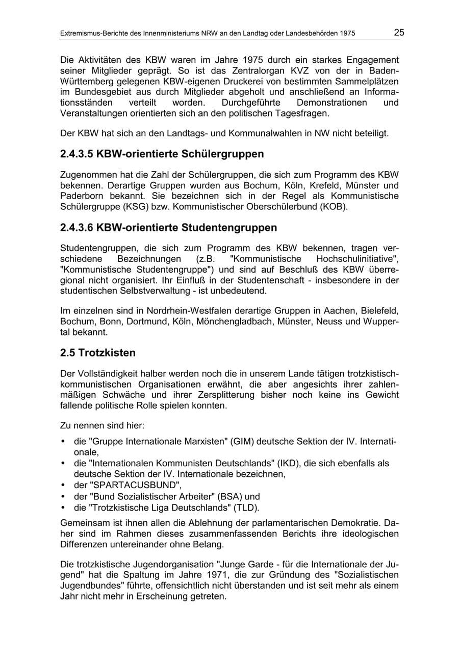 Seite 25 des Verfassungsschutzbericht 1975 Nordrhein-Westfalen