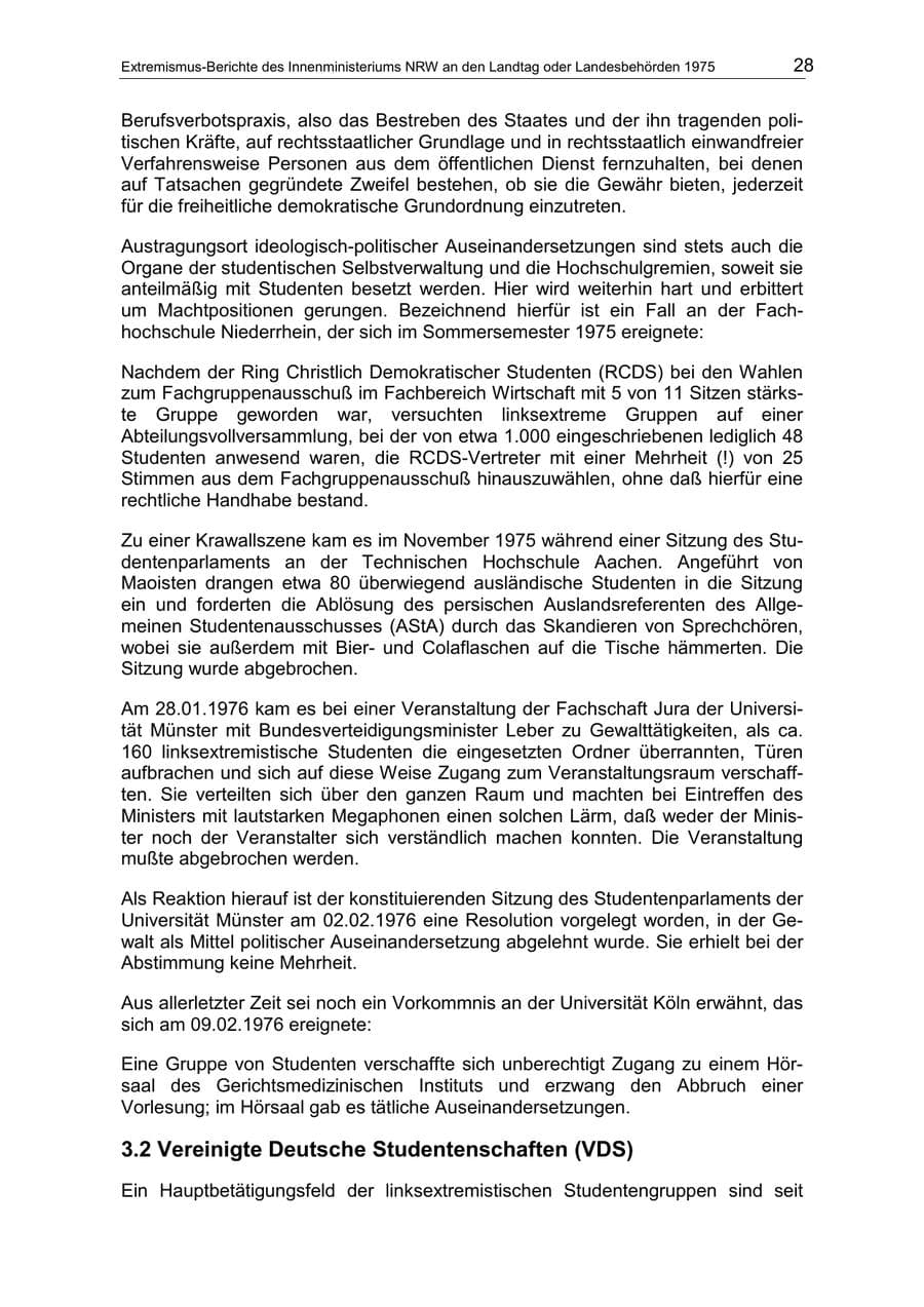 Seite 28 des Verfassungsschutzbericht 1975 Nordrhein-Westfalen