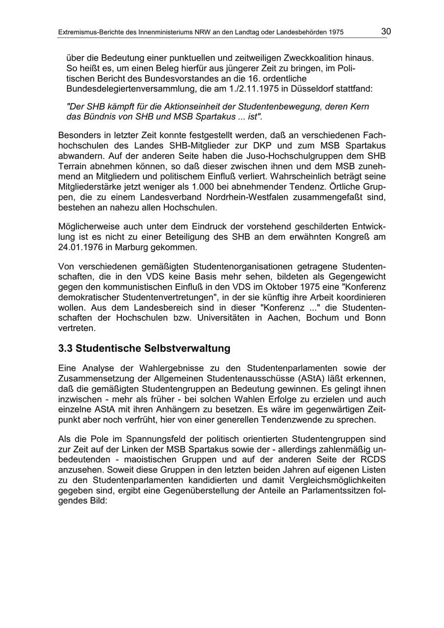 Seite 30 des Verfassungsschutzbericht 1975 Nordrhein-Westfalen