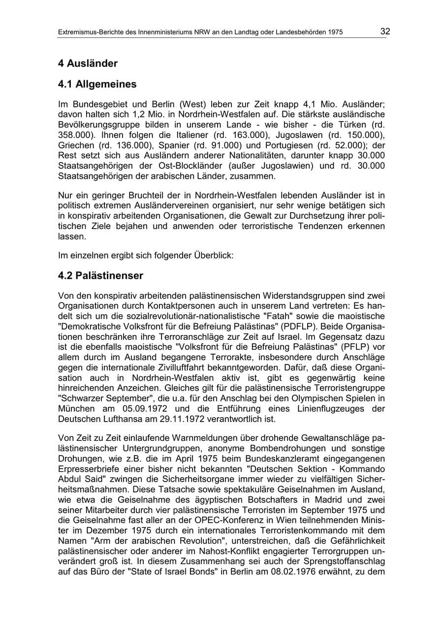 Seite 32 des Verfassungsschutzbericht 1975 Nordrhein-Westfalen