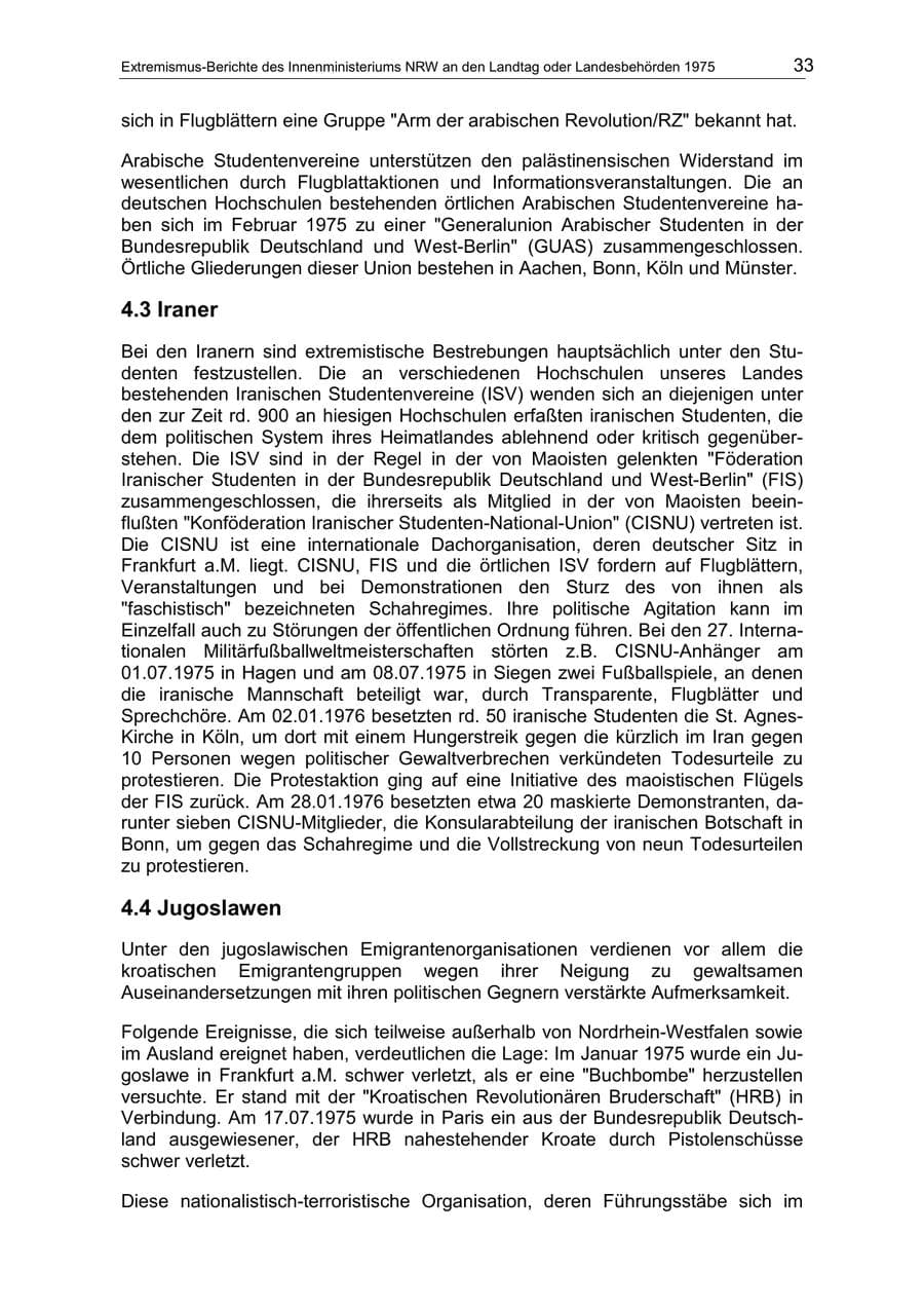 Seite 33 des Verfassungsschutzbericht 1975 Nordrhein-Westfalen