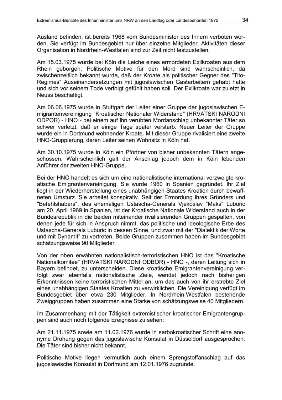 Seite 34 des Verfassungsschutzbericht 1975 Nordrhein-Westfalen