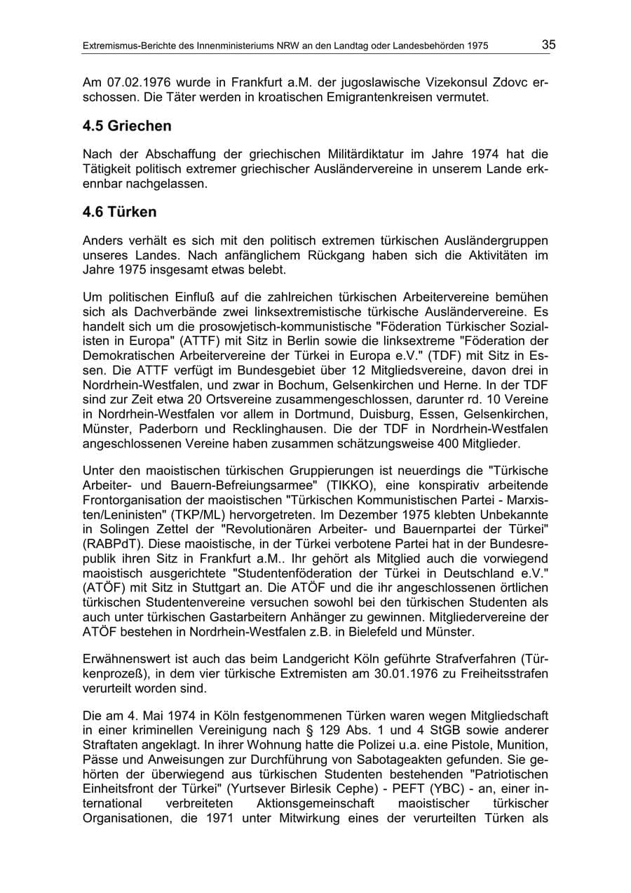 Seite 35 des Verfassungsschutzbericht 1975 Nordrhein-Westfalen
