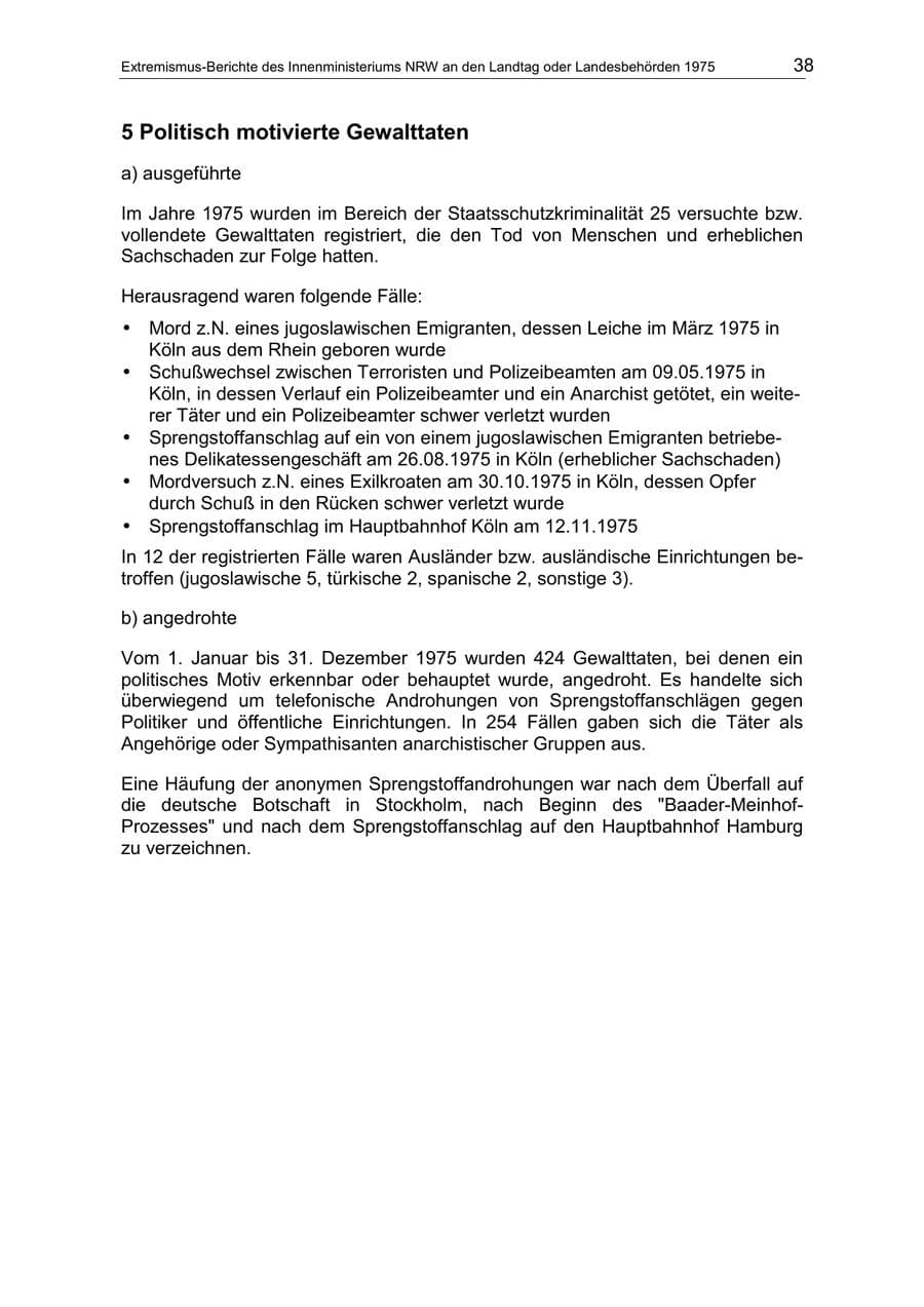 Seite 38 des Verfassungsschutzbericht 1975 Nordrhein-Westfalen