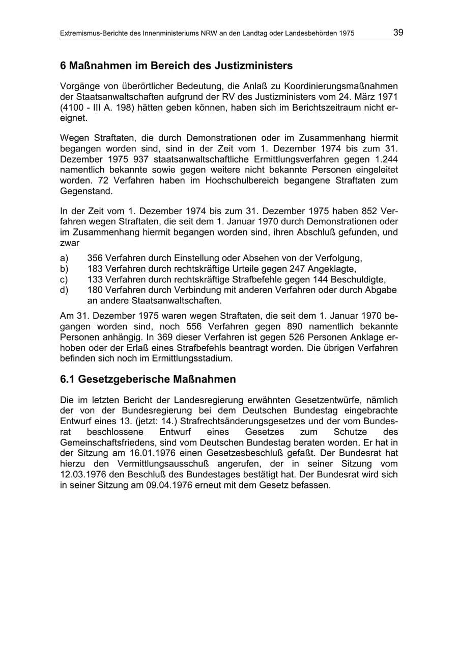 Seite 39 des Verfassungsschutzbericht 1975 Nordrhein-Westfalen