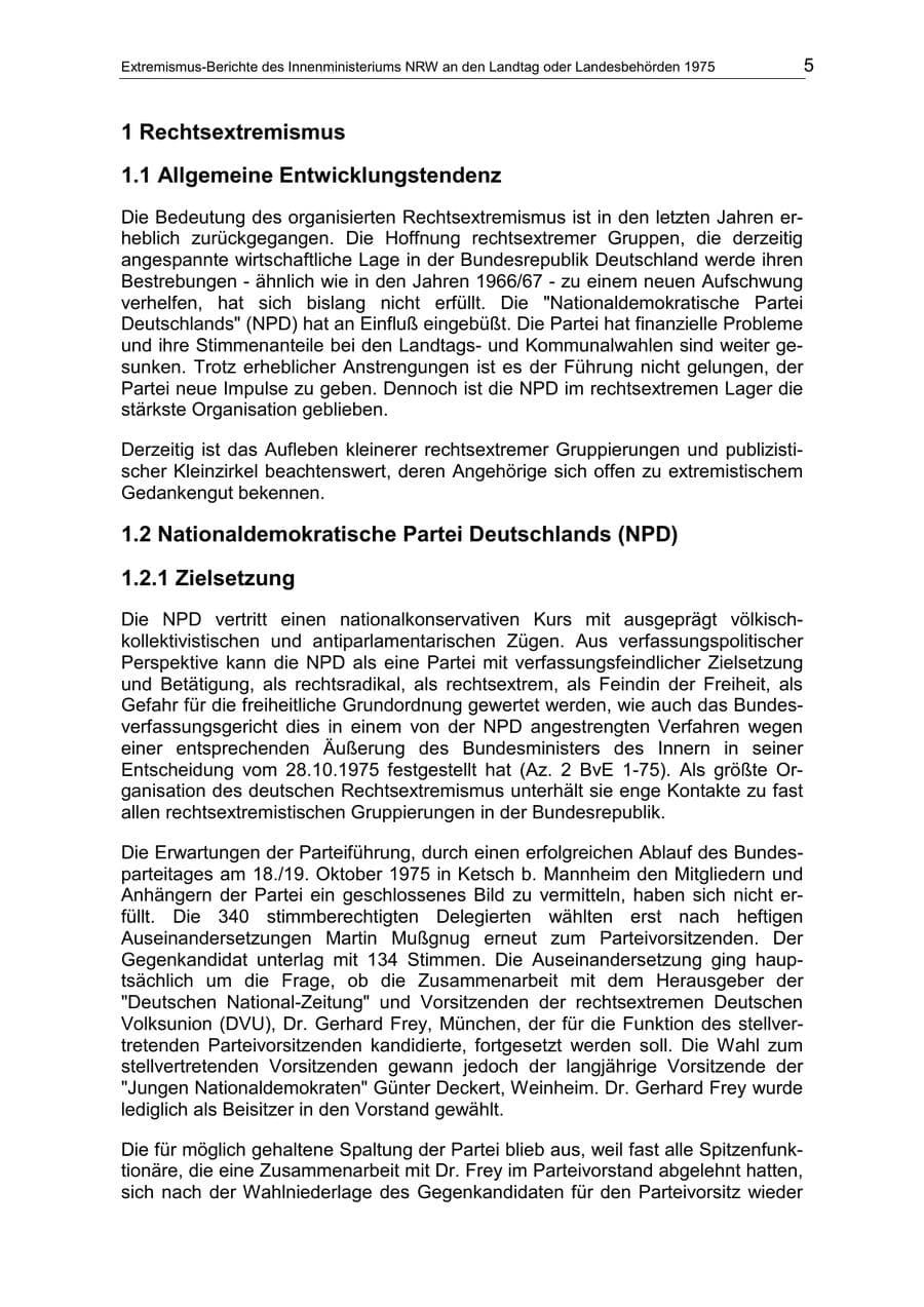 Seite 5 des Verfassungsschutzbericht 1975 Nordrhein-Westfalen
