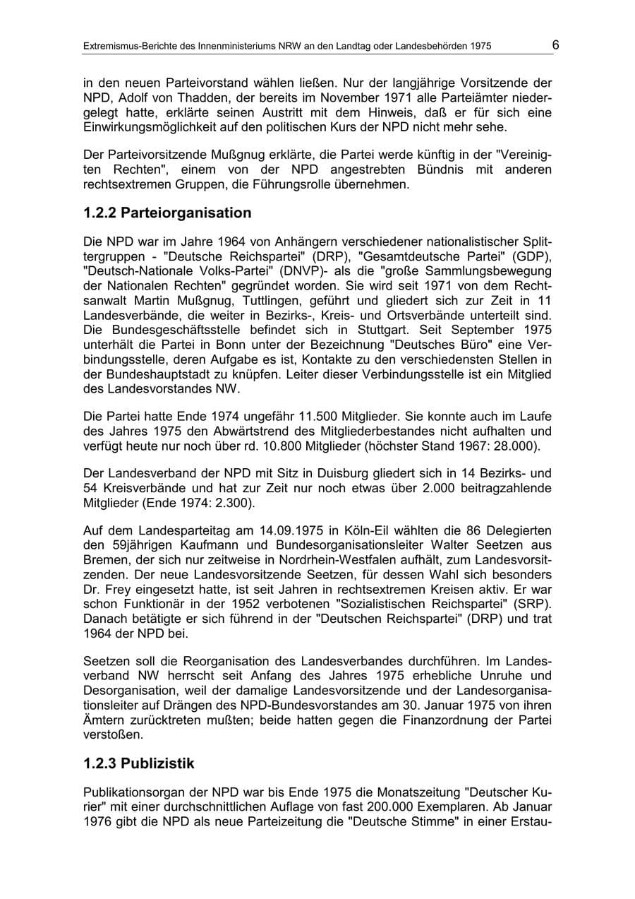 Seite 6 des Verfassungsschutzbericht 1975 Nordrhein-Westfalen