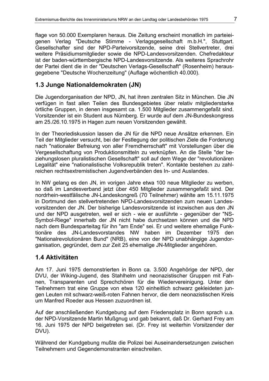 Seite 7 des Verfassungsschutzbericht 1975 Nordrhein-Westfalen