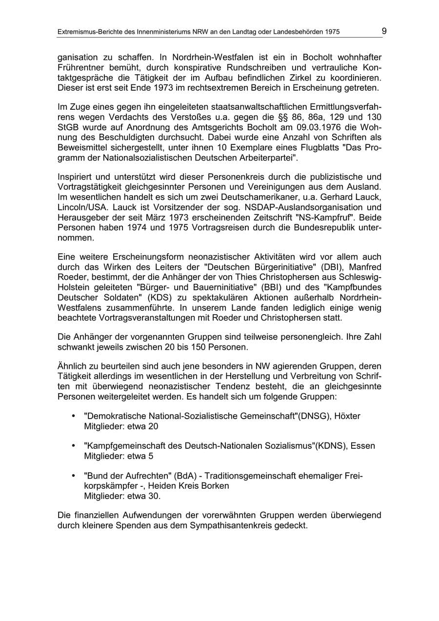 Seite 9 des Verfassungsschutzbericht 1975 Nordrhein-Westfalen