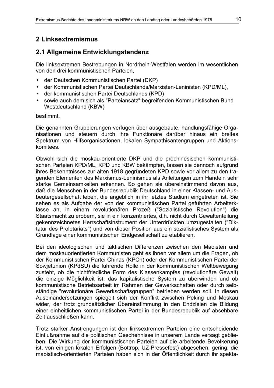 Seite 10 des Verfassungsschutzbericht 1975 Nordrhein-Westfalen