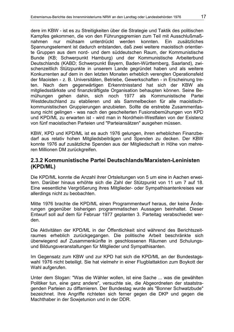 Seite 17 des Verfassungsschutzbericht 1976 Nordrhein-Westfalen