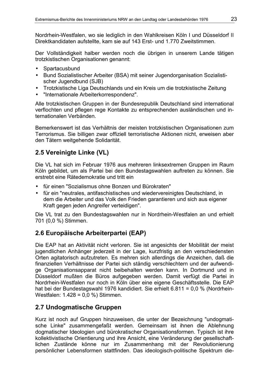 Seite 23 des Verfassungsschutzbericht 1976 Nordrhein-Westfalen
