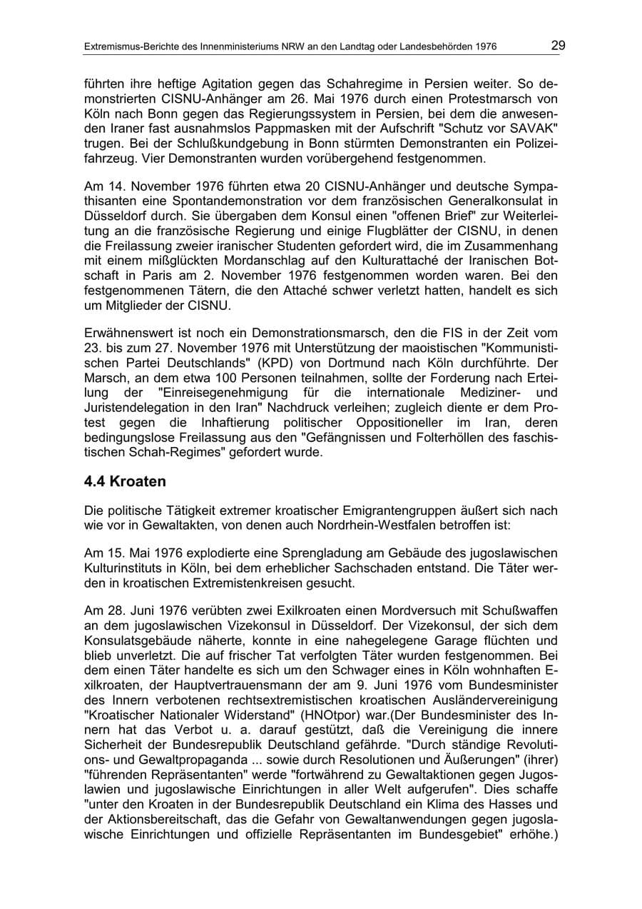 Seite 29 des Verfassungsschutzbericht 1976 Nordrhein-Westfalen