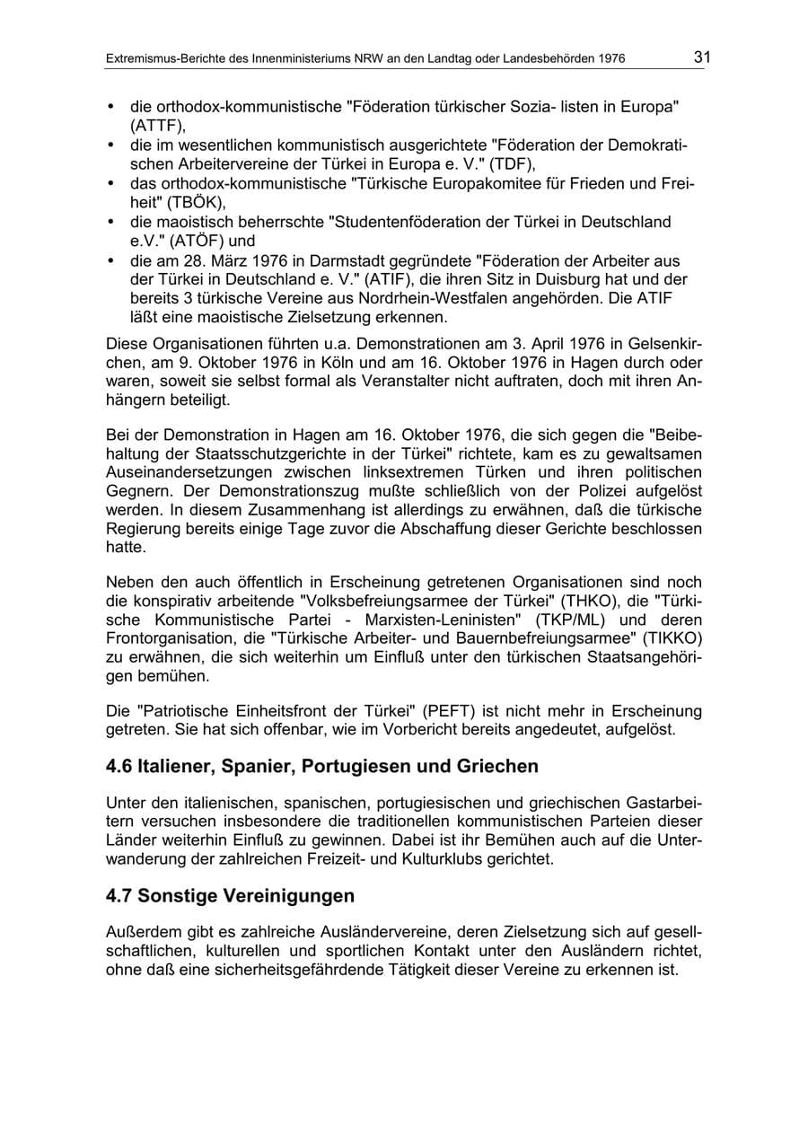 Seite 31 des Verfassungsschutzbericht 1976 Nordrhein-Westfalen
