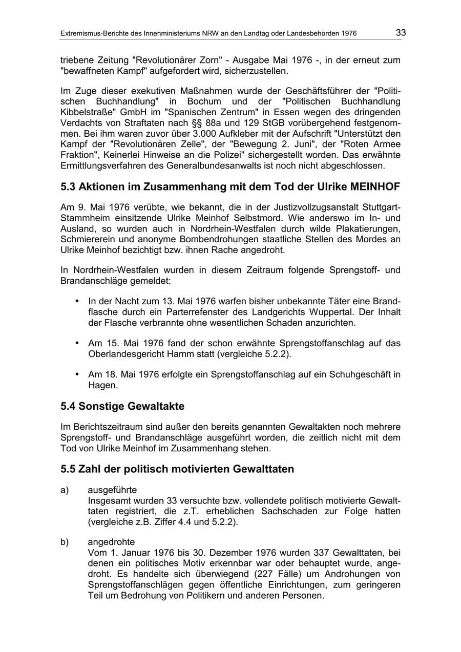 Seite 33 des Verfassungsschutzbericht 1976 Nordrhein-Westfalen