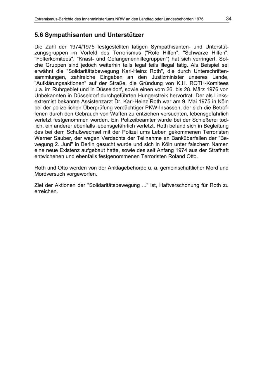 Seite 34 des Verfassungsschutzbericht 1976 Nordrhein-Westfalen