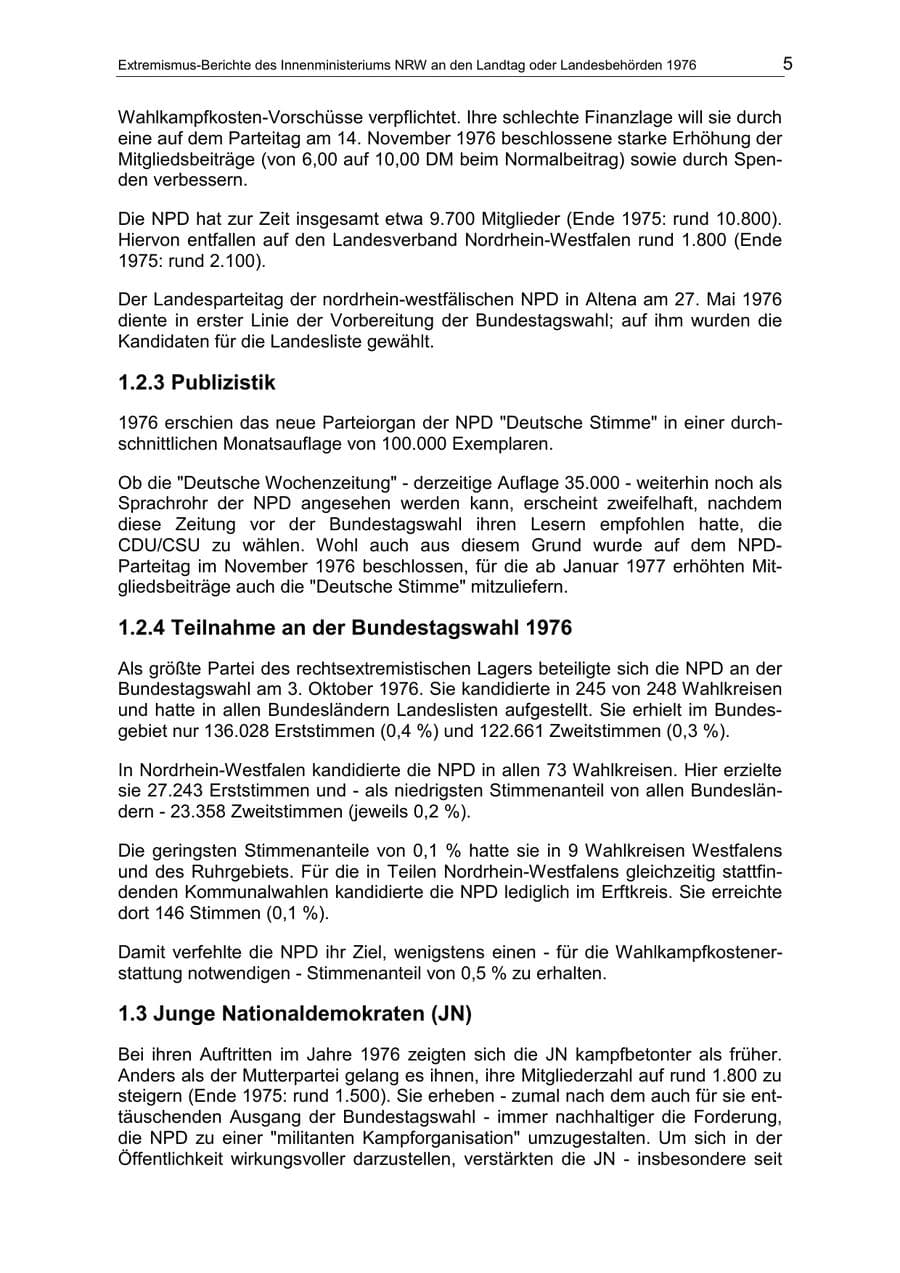 Seite 5 des Verfassungsschutzbericht 1976 Nordrhein-Westfalen
