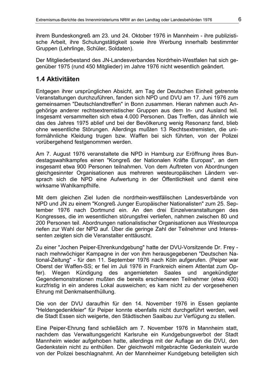 Seite 6 des Verfassungsschutzbericht 1976 Nordrhein-Westfalen