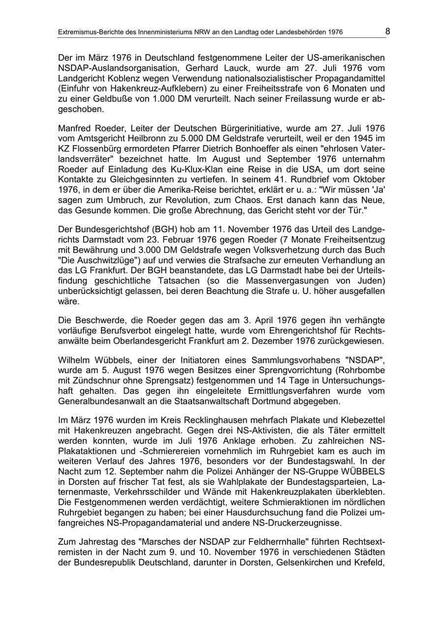 Seite 8 des Verfassungsschutzbericht 1976 Nordrhein-Westfalen