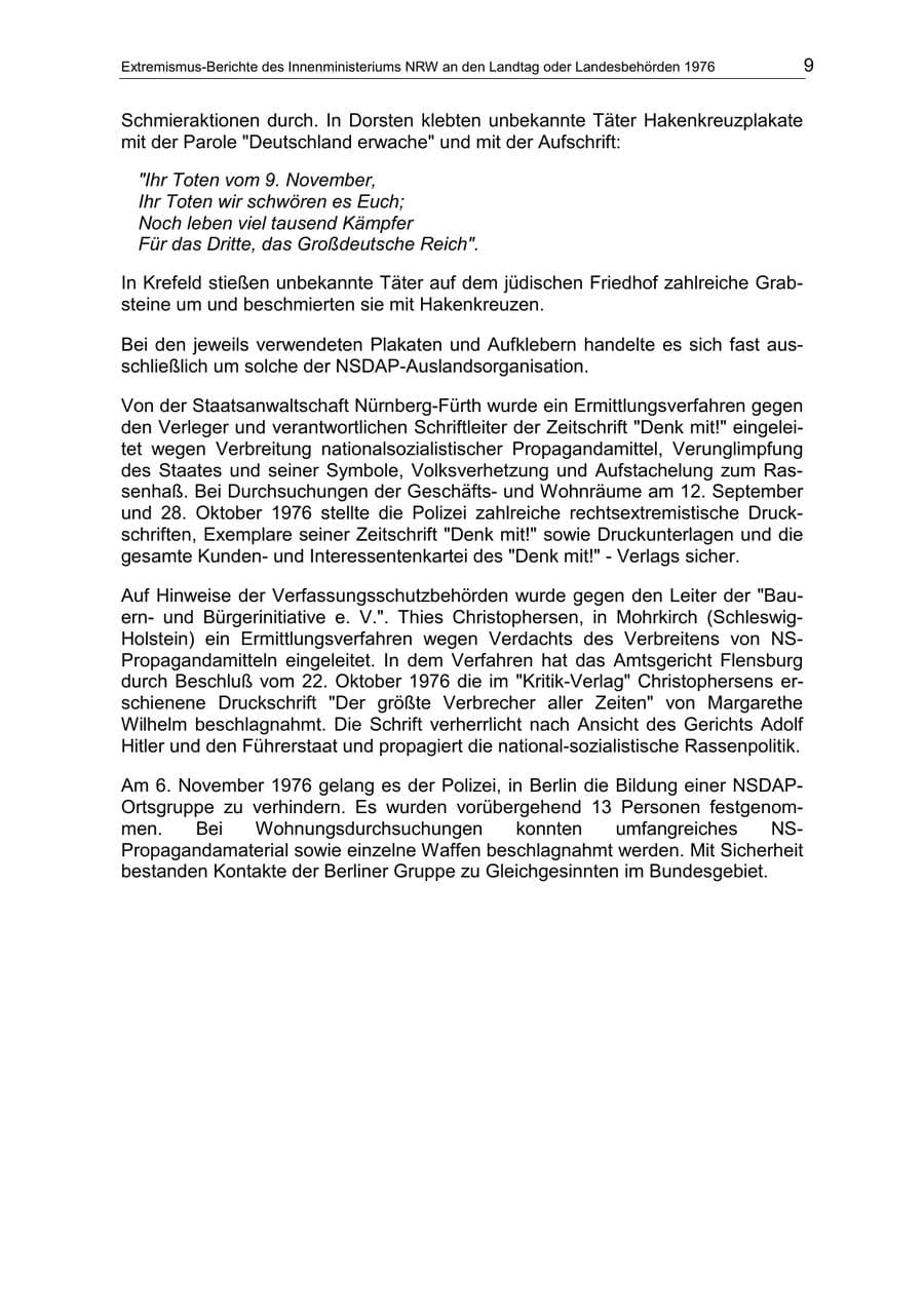 Seite 9 des Verfassungsschutzbericht 1976 Nordrhein-Westfalen
