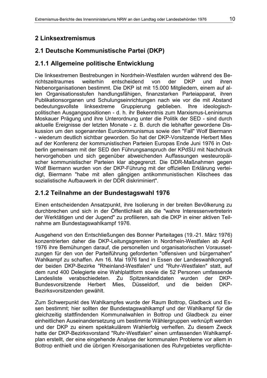 Seite 10 des Verfassungsschutzbericht 1976 Nordrhein-Westfalen