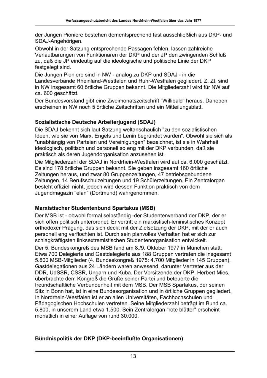 Seite 13 des Verfassungsschutzbericht 1977 Nordrhein-Westfalen