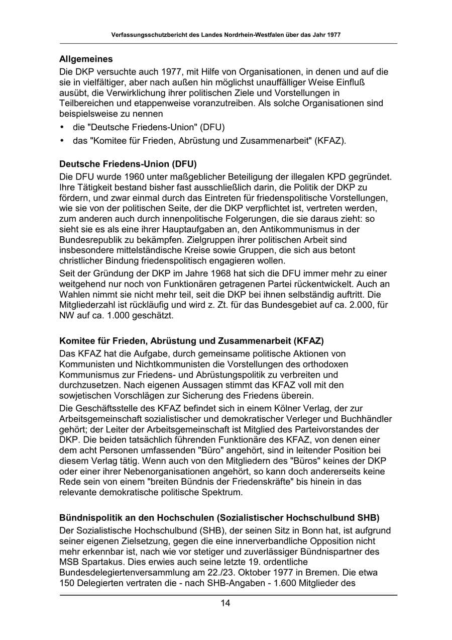 Seite 14 des Verfassungsschutzbericht 1977 Nordrhein-Westfalen