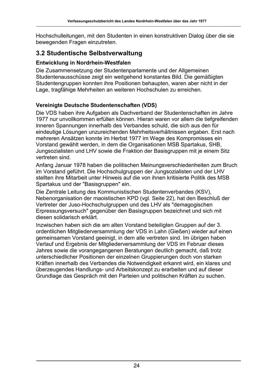 Seite 24 des Verfassungsschutzbericht 1977 Nordrhein-Westfalen